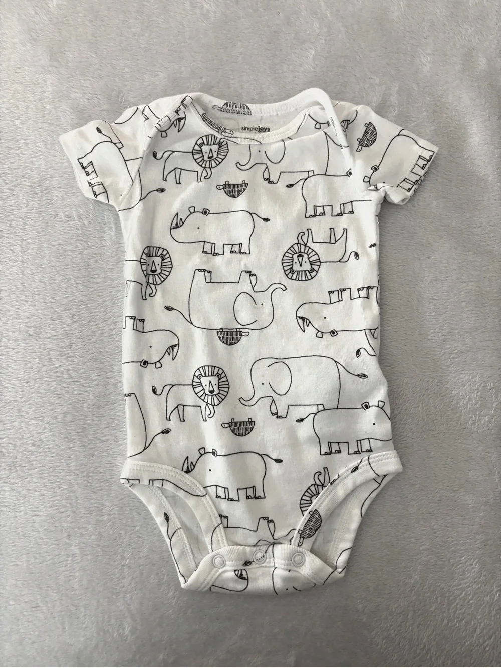 Carter's White Short-Sleeve One-Piece with Black Animal Line Print